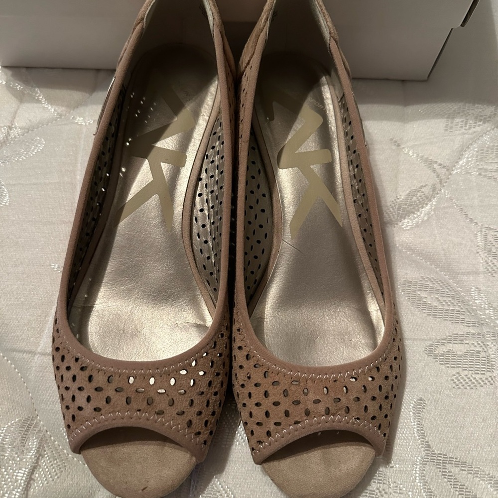 Anne Klein Sport Tan Peep-Toe wedge Heels